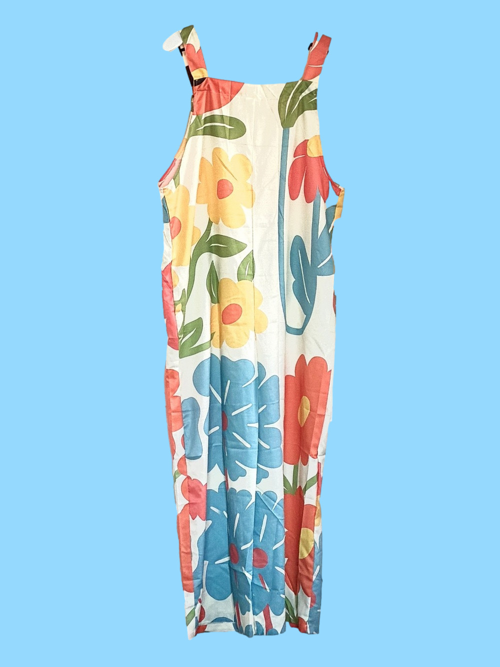 SHEIN White Floral Wide-Leg Jumpsuit with Blue, Yellow & Coral Flowers - Picture 4 of 5
